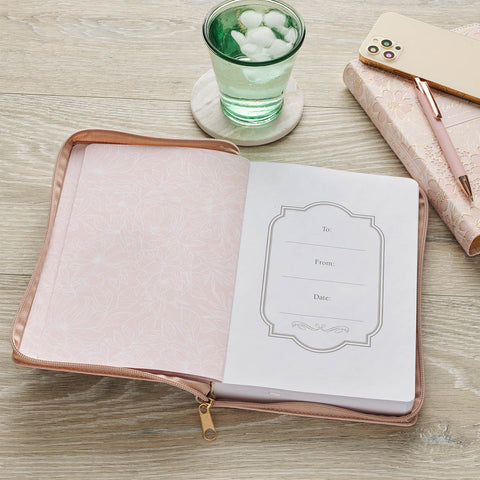 Be Still Pink Floral Faux Leather Classic Journal with Zipper Closure - Psalm 46:10