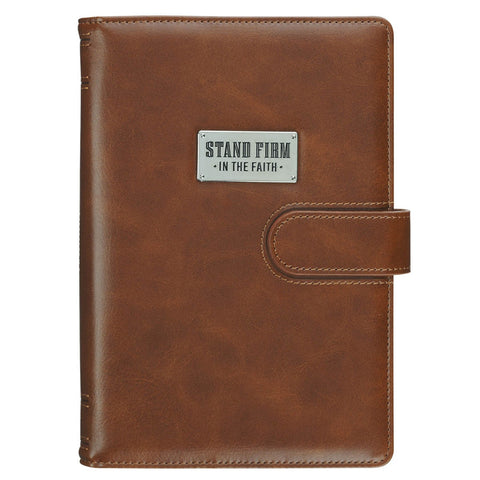 Stand Firm in the Faith Honey-Brown Faux Leather Journal Cover with Magnetic Closure - 1 Corinthians 16:13
