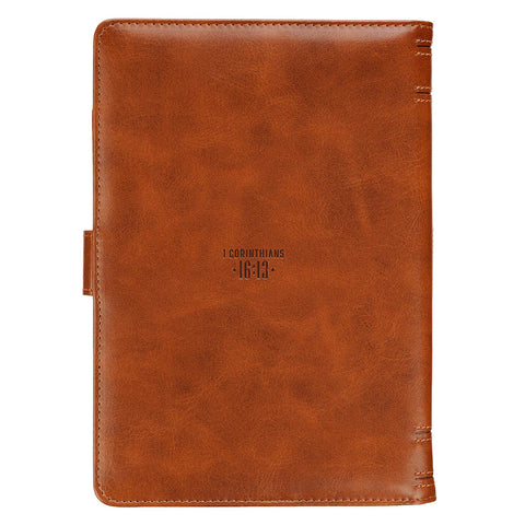 Stand Firm in the Faith Honey-Brown Faux Leather Journal Cover with Magnetic Closure - 1 Corinthians 16:13