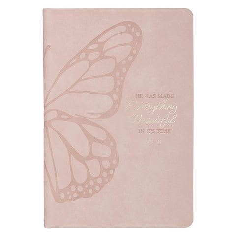 Everything Beautiful Pink Butterfly Faux Leather Hardcover Journal - Ecclesiastes 3:11
