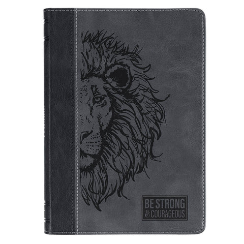 Be Strong & Courageous Black Lion Faux Leather Hardcover Journal - Joshua 1:9