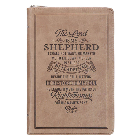 The Lord Is My Shepherd Tan Faux Leather Zippered Slimline Journal - Psalm 23:1-3