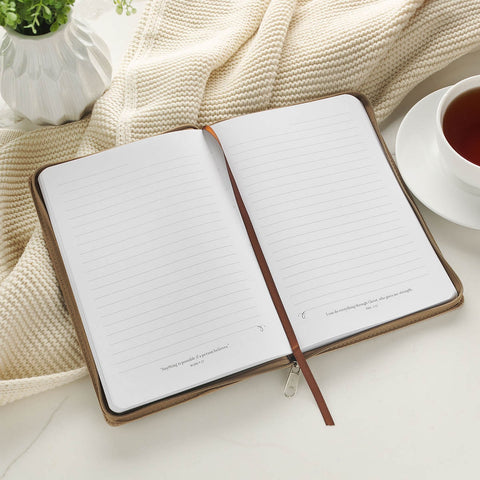 The Lord Is My Shepherd Tan Faux Leather Zippered Slimline Journal - Psalm 23:1-3