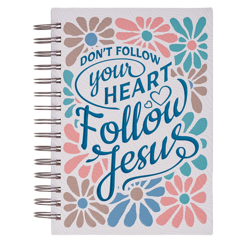 Follow Jesus Peach Floral Mosaic Spiral Journal
