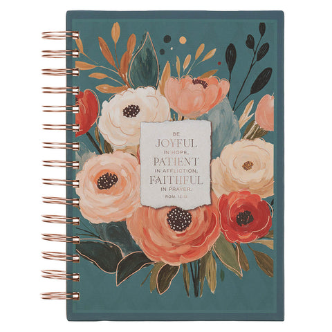 Joyful Patient Faithful Heirloom Floral Spiral Journal - Romans 12:12