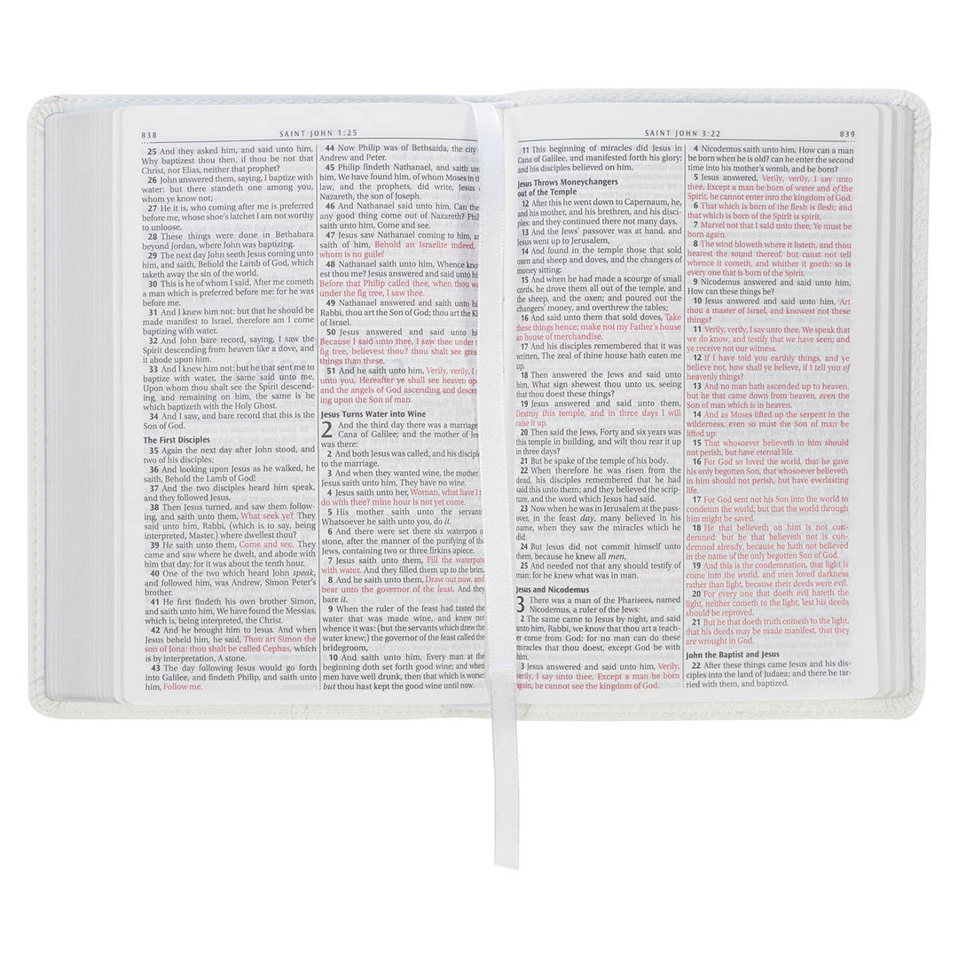 White Faux Leather Compact King James Version Bible – Christian Art Gifts