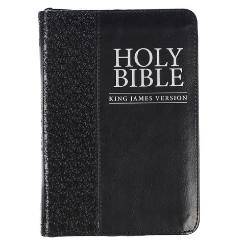 Black Faux Leather Compact King James Version Bible with Zippered Closure