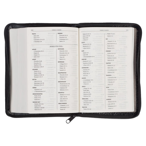 Black Faux Leather Compact King James Version Bible with Zippered Closure
