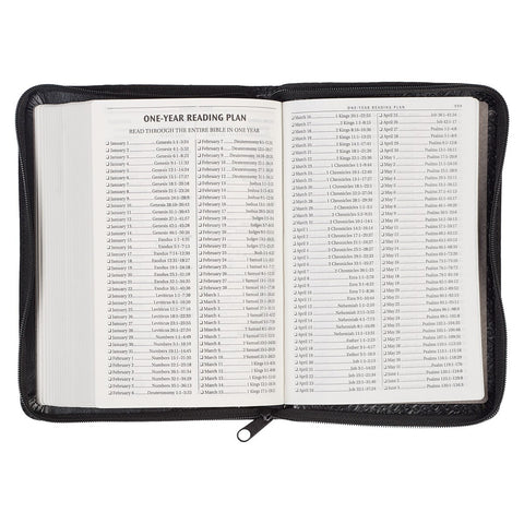 Black Faux Leather Compact King James Version Bible with Zippered Closure