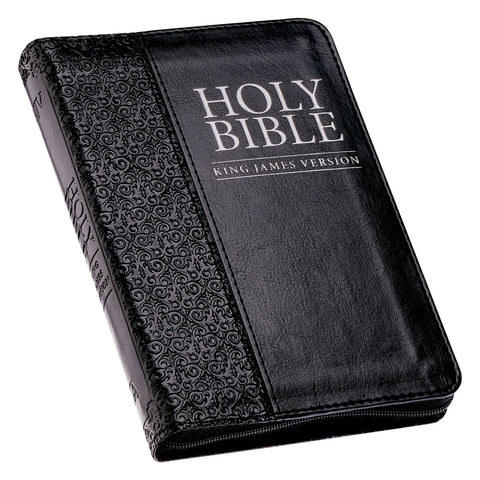 Black Faux Leather Compact King James Version Bible with Zippered Closure