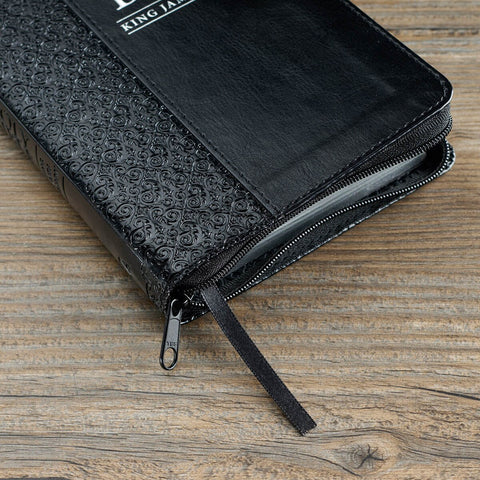 Black Faux Leather Compact King James Version Bible with Zippered Closure