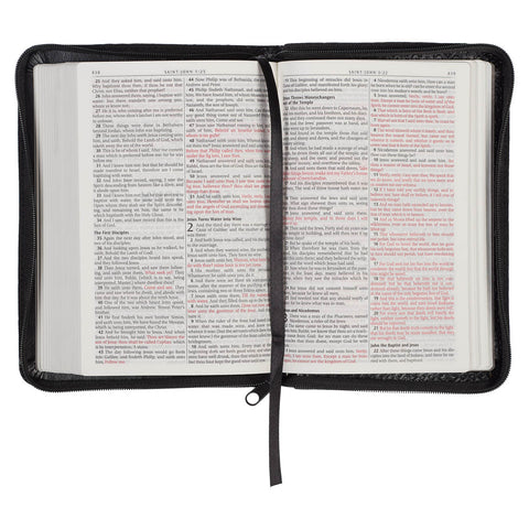 Black Faux Leather Compact King James Version Bible with Zippered Closure
