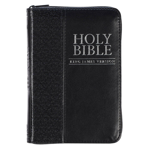 Black Faux Leather King James Version Pocket Bible with Zippered Closure