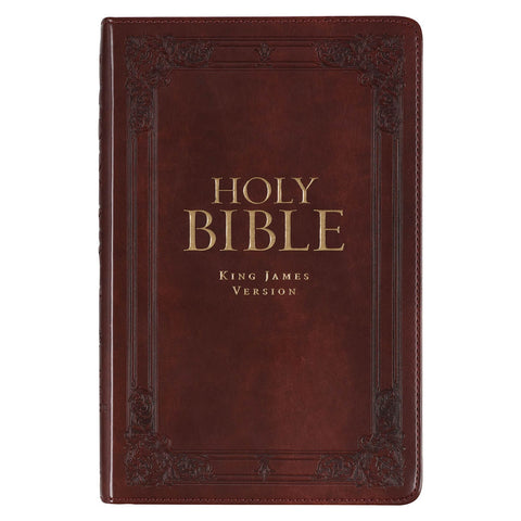 Saddle Tan Faux Leather Deluxe King James Version Gift Bible with Thumb Index
