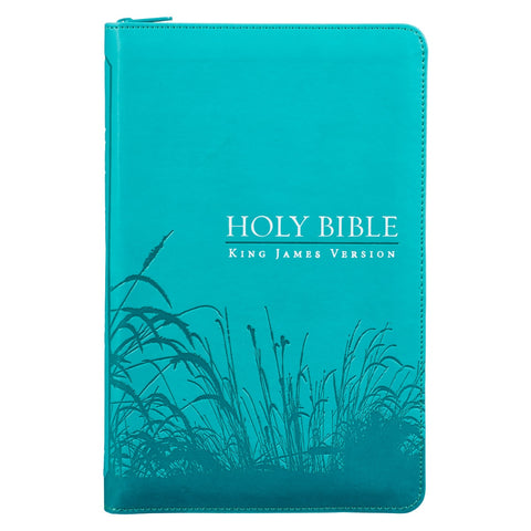Turquoise Faux Leather King James Version Deluxe Gift Bible with Thumb Index and Zippered Closure