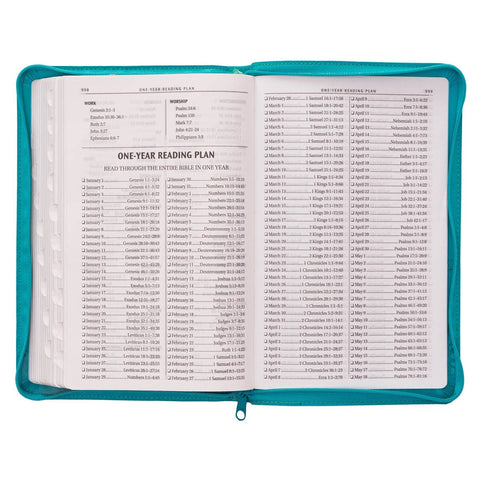 Turquoise Faux Leather King James Version Deluxe Gift Bible with Thumb Index and Zippered Closure