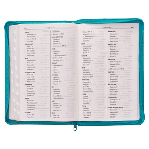 Turquoise Faux Leather King James Version Deluxe Gift Bible with Thumb Index and Zippered Closure