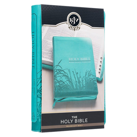 Turquoise Faux Leather King James Version Deluxe Gift Bible with Thumb Index and Zippered Closure