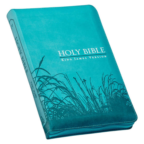 Turquoise Faux Leather King James Version Deluxe Gift Bible with Thumb Index and Zippered Closure