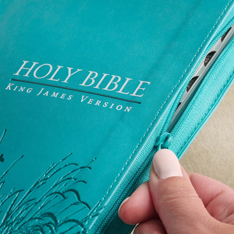 Turquoise Faux Leather King James Version Deluxe Gift Bible with Thumb Index and Zippered Closure