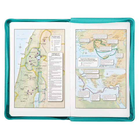 Turquoise Faux Leather King James Version Deluxe Gift Bible with Thumb Index and Zippered Closure