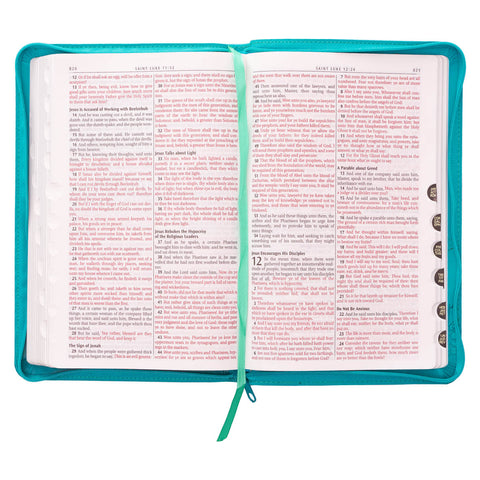 Turquoise Faux Leather King James Version Deluxe Gift Bible with Thumb Index and Zippered Closure