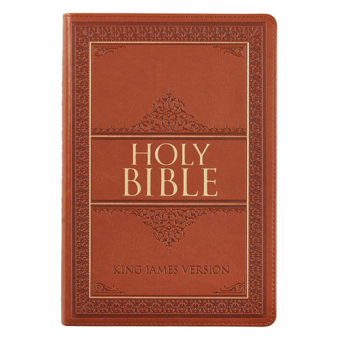 Saddle Tan Faux Leather Large Print Thinline King James Version Bible with Thumb Index