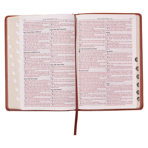Saddle Tan Faux Leather Large Print Thinline King James Version Bible with Thumb Index