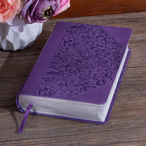 Two-tone Purple Floral Faux Leather Giant Print Standard-size King James Version Bible