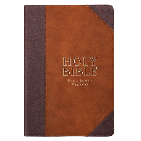 Two-tone Brown Faux Leather Large Print Thinline King James Version Bible 