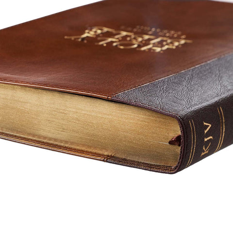 Two-tone Brown Faux Leather Large Print Thinline King James Version Bible 