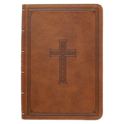 Saddle Tan Faux Leather Large Print Compact King James Version Bible