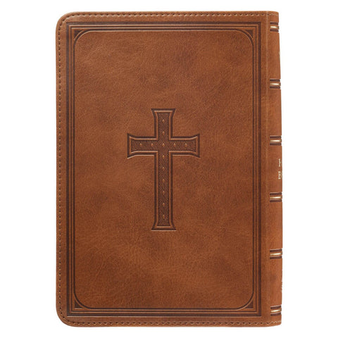 Saddle Tan Faux Leather Large Print Compact King James Version Bible