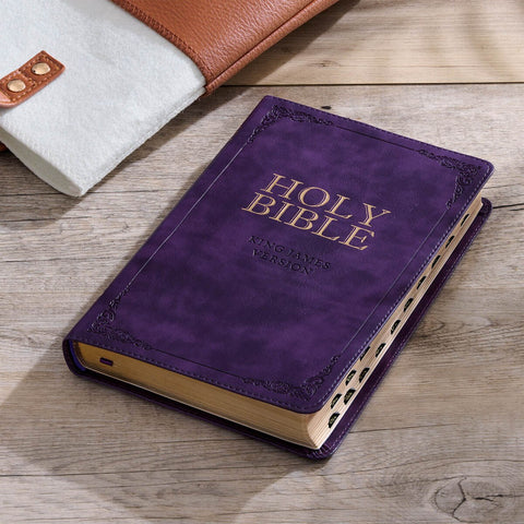 Purple Faux Leather King James Version Deluxe Gift Bible with Thumb Index