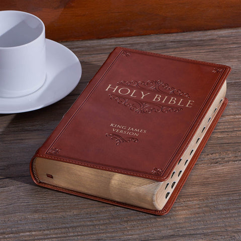 Saddle Tan Faux Leather Giant Print Standard-size King James Version Bible with Thumb Index