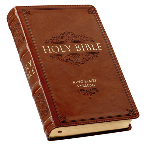 Saddle Tan Faux Leather Giant Print Standard-size King James Version Bible with Thumb Index