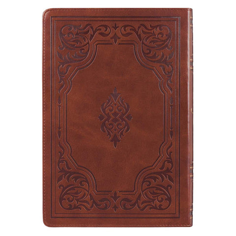Antiqued Brown Faux Leather Large Print Thinline King James Version Bible with Thumb Index