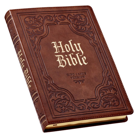 Antiqued Brown Faux Leather Large Print Thinline King James Version Bible with Thumb Index