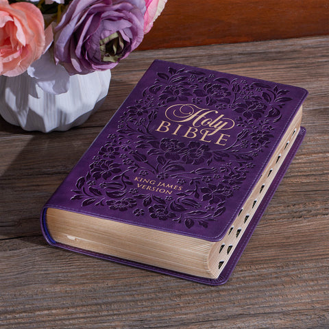 Purple Floral Faux Leather Giant Print Standard-size King James Version Bible with Thumb Index