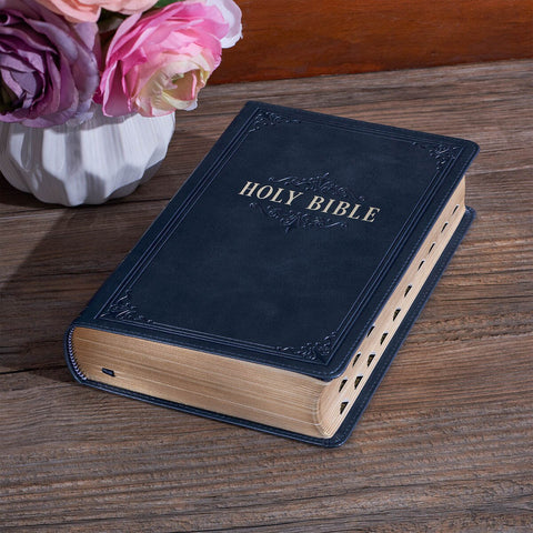 Dark Blue Faux Leather Giant Print Standard-size King James Version Bible with Thumb Index