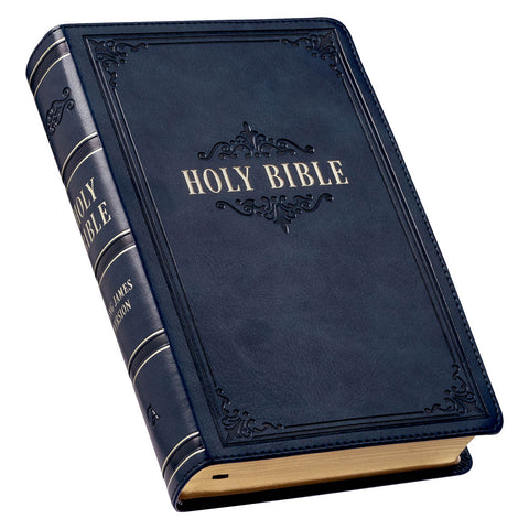 Dark Blue Faux Leather Giant Print Standard-size King James Version Bible with Thumb Index