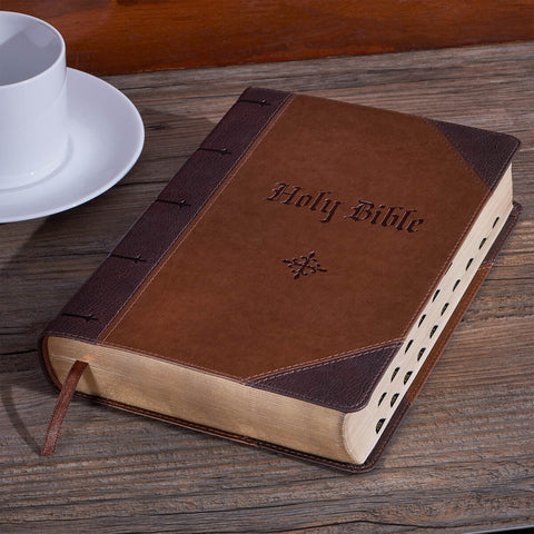 Two-tone Brown Faux Leather Giant Print Full-size King James Version Bible with Thumb Index