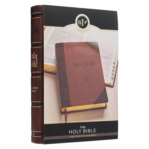 Two-tone Brown Faux Leather Giant Print Full-size King James Version Bible with Thumb Index