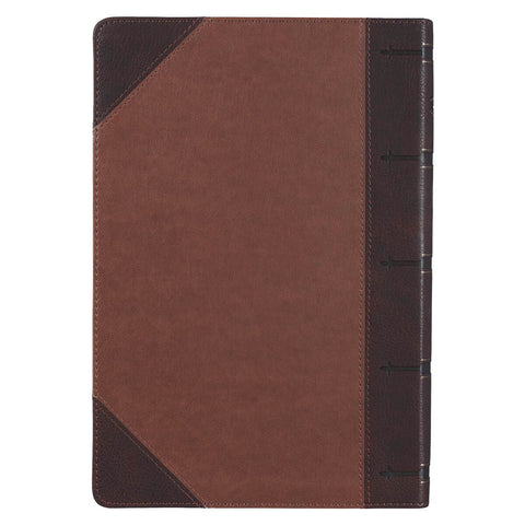 Two-tone Brown Faux Leather Giant Print Full-size King James Version Bible with Thumb Index