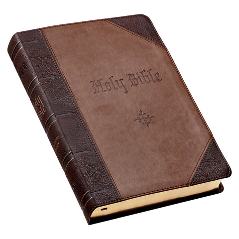 Two-tone Brown Faux Leather Giant Print Full-size King James Version Bible with Thumb Index