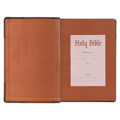Two-tone Brown Faux Leather Giant Print Full-size King James Version Bible with Thumb Index