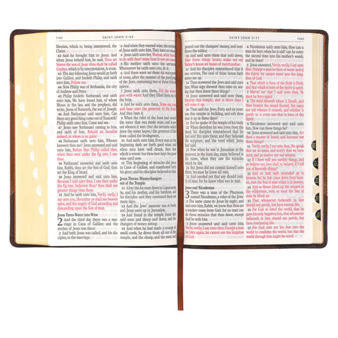 Two-tone Brown Faux Leather Giant Print Full-size King James Version Bible with Thumb Index