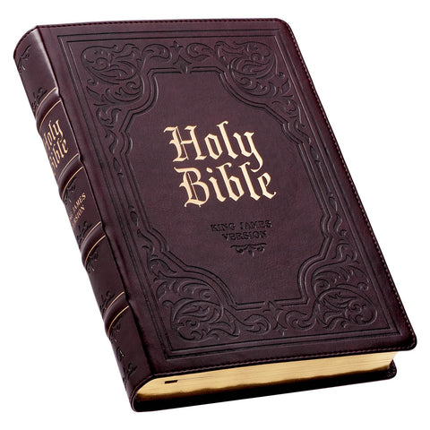 Antiqued Dark Brown Faux Leather Giant Print Full-size King James Version Bible with Thumb Index