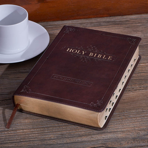 Espresso Brown Faux Leather Giant Print Full-size King James Version Bible with Thumb Index