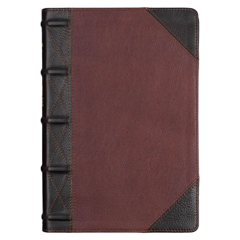 Tawny and Dark Brown Full Grain Leather Giant Print King James Version Bible with Thumb Index